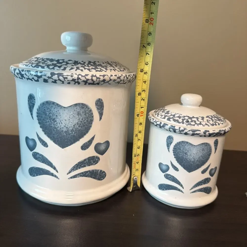 Vintage Jay Imports Blue Hearts 2 piece Ceramic Canister Set with Lids And Seals